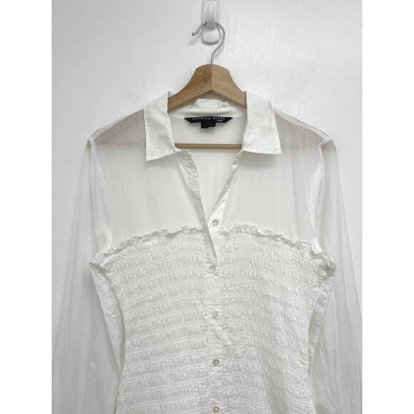 Veronica Beard Jeans Kelsey Smocked Bodice Combo Flounce Hem Shirt Dress Size 6 - Picture 4 of 13